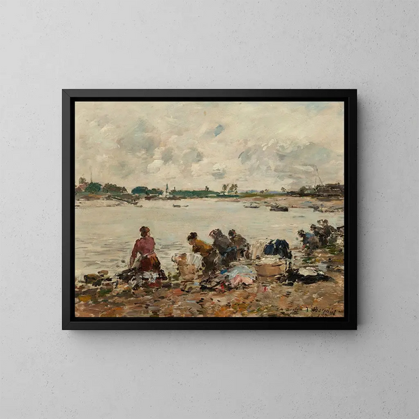 Laveuses am Ufer der Touques - Eugène Boudin — gerahmtes Bild an der Wand