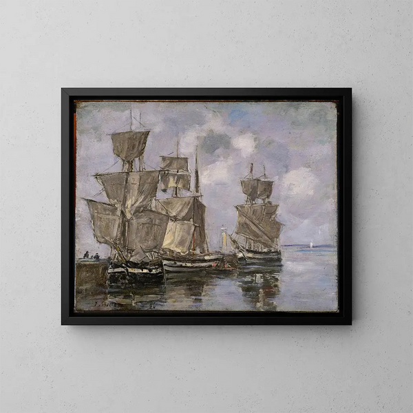 Schiffe im Hafen von Honfleur - Eugène Boudin — gerahmtes Bild an der Wand