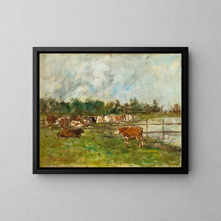 Kühe auf der Wiese - Eugène Boudin — gerahmtes Bild an der Wand