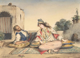 Eugne Delacroix - A Moroccan Couple on Their Terrace.webp