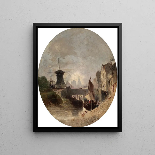 Eugne Deshayes - Romantic Landscape with Windmill.webp