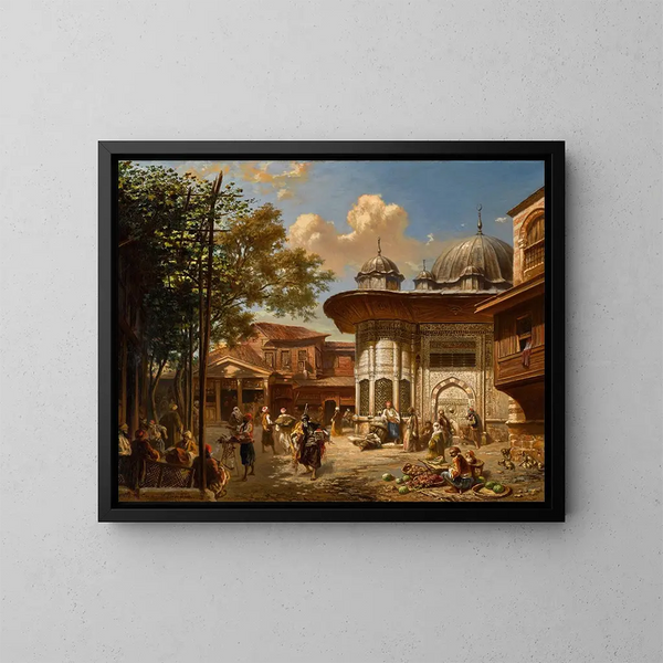 Die Fontaine von Ahmet III in Konstantinopel - Eugène Flandin — gerahmtes Bild an der Wand