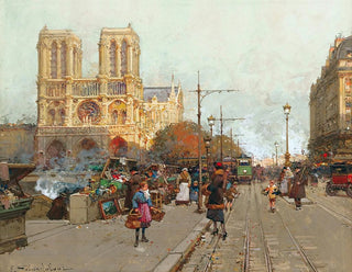 Notre-Dame de Paris vue du quai de Montebello - Eugène Galien-Laloue — Ansicht des Kunstwerks
