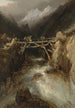 Eine Brücke mit Reisenden, die einen Bach in den Pyrenäen überqueren - Eugène Isabey — Ansicht des Kunstwerks