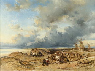 Attelage de chevaux sur la plage en Hollande - Eugène Isabey — Ansicht des Kunstwerks
