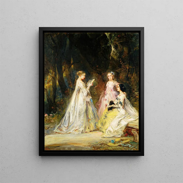 Lesung im Park - Eugène Isabey — gerahmtes Bild an der Wand