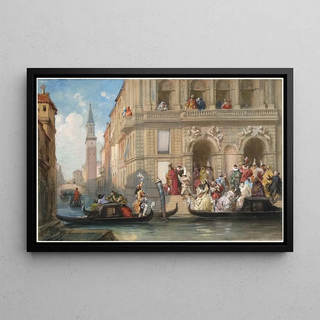 Eugne Lami - Masqueraders Boarding Gondolas before a Venetian Palazzo.webp
