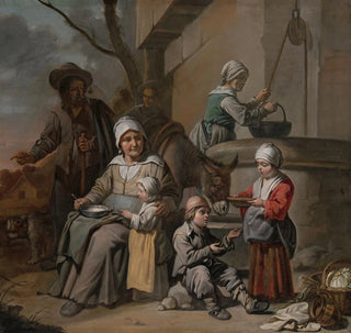Famille de paysans près d'un puits - Le Maître des bonnets d'enfants