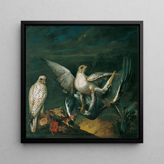 Faucons de chasse blancs avec un héron - Philipp Ferdinand de Hamilton