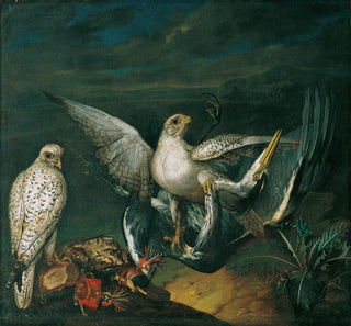Faucons de chasse blancs avec un héron - Philipp Ferdinand de Hamilton