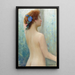Nacktes weibliches mit Blumen in den Haaren gesehen von hinten - Fausto Zonaro — gerahmtes Bild an der Wand