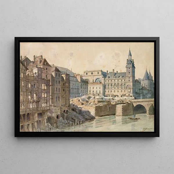 Die Stadt und die Brücke bei Changes im Jahr 1800 - Fédor Hoffbauer — gerahmtes Bild an der Wand