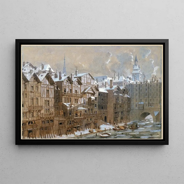 La Cité et le pont aux Changes en hiver 1650 - Fédor Hoffbauer — gerahmtes Bild an der Wand