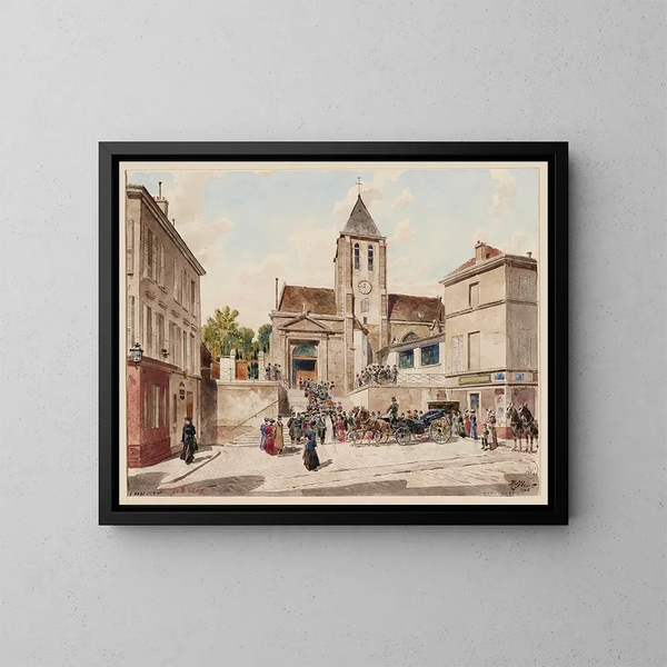 L'église de Saint-Germain de Charonne, 4 place Saint-Blaise et 119 rue de Bagnolet, La sortie d'un mariage - Fédor Hoffbauer — gerahmtes Bild an der Wand