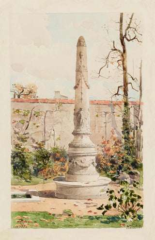 Fdor Hoffbauer - Oblisque style Louis XVI dans un jardin 10 rue Cassini dbut XIXme sicle.webp