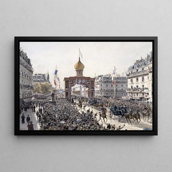 Promenades sur les Boulevards cortège officiel lors des fêtes Franco-Russes Paris le 20 octobre 1893 - Fédor Hoffbauer — gerahmtes Bild an der Wand