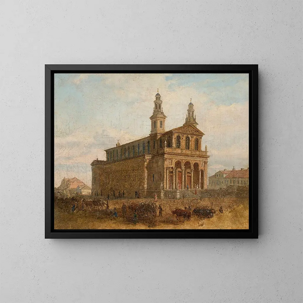 Ansicht der Kirche Saint-Charles-Borromée in Warschau - Feliks Brzozowski — gerahmtes Bild an der Wand