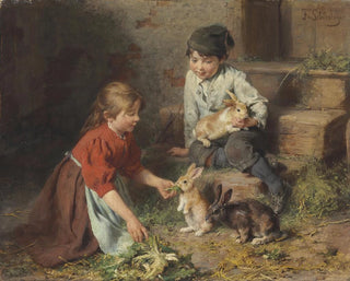 Nourrissage des lapins - Felix Schlesinger — Ansicht des Kunstwerks