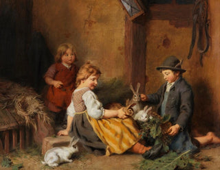Felix Schlesinger - Kinder mit Hasen im Stall.webp