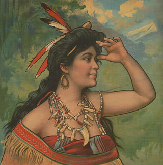 Femme portant des Plumes dans les Cheveux regardant au Loin - Campbell Metzger Jacobson