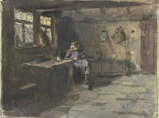 Ferdinand Balzer - Alter sitzender Mann in einfachem Wohnraum lesend.webp