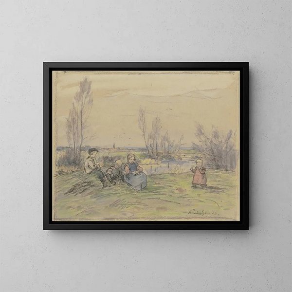 Kinder am Bach - Ferdinand Balzer — gerahmtes Bild an der Wand