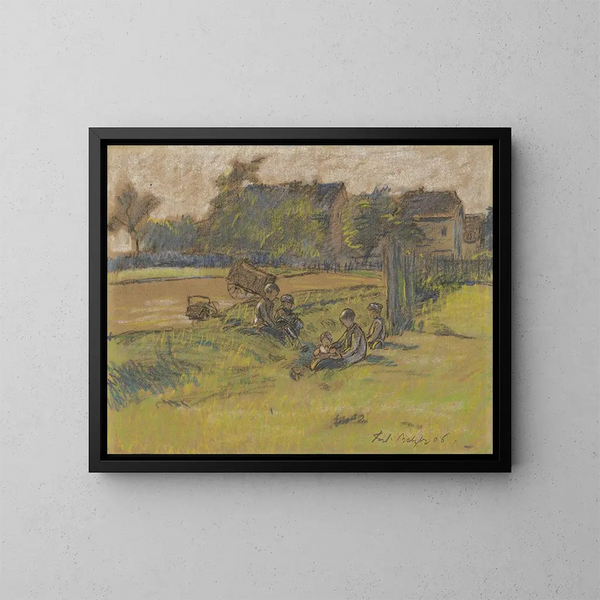 Kinder auf einer Wiese - Ferdinand Balzer — gerahmtes Bild an der Wand