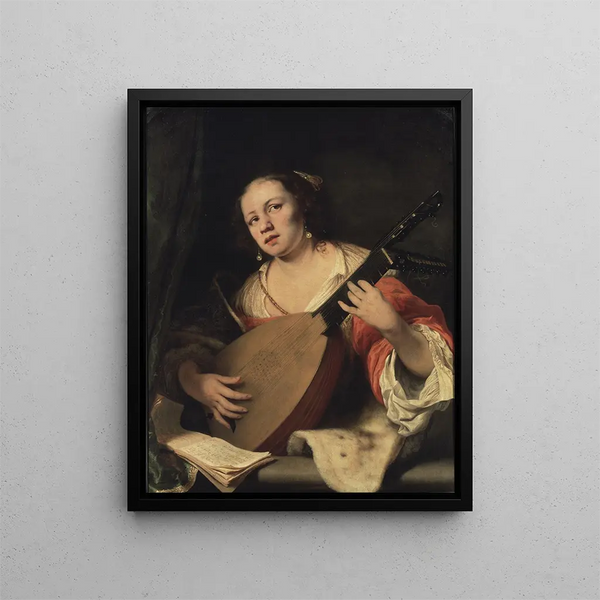 Eine Dame, die Laute spielt - Ferdinand Bol — gerahmtes Bild an der Wand