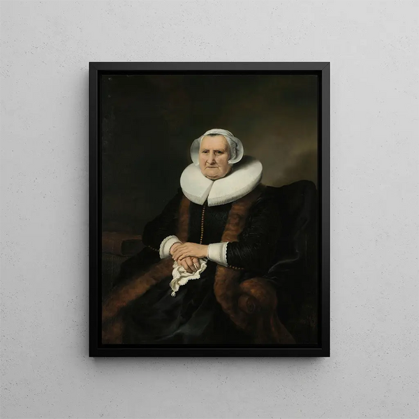 Portrait einer alten Dame, vielleicht Elisabeth Bas - Ferdinand Bol — gerahmtes Bild an der Wand