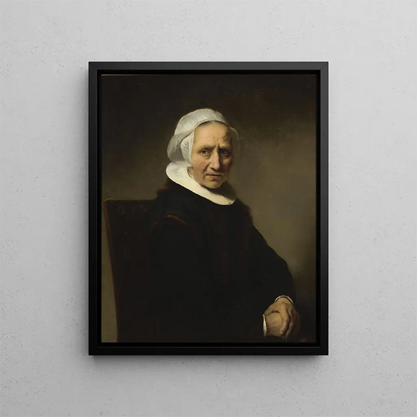 Portrait einer alten Frau mit weißer Mütze - Ferdinand Bol — gerahmtes Bild an der Wand