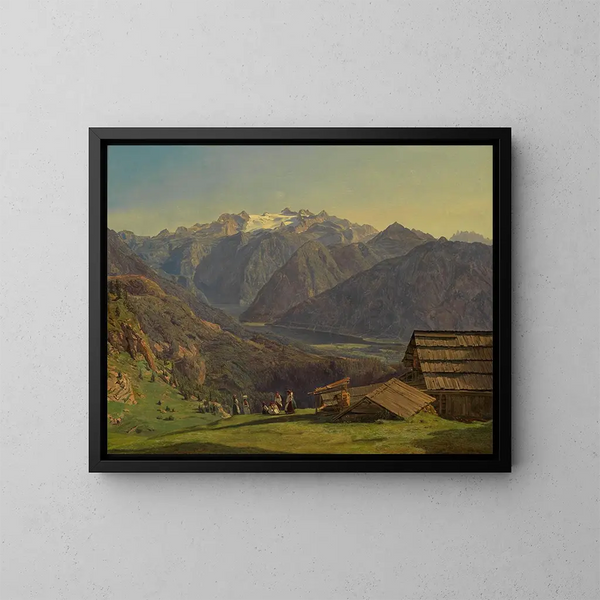 Ansicht des Dachstein mit dem Hallstätter See vom Hütteneckalpe bei Ischl - Ferdinand Georg Waldmüller — gerahmtes Bild an der Wand