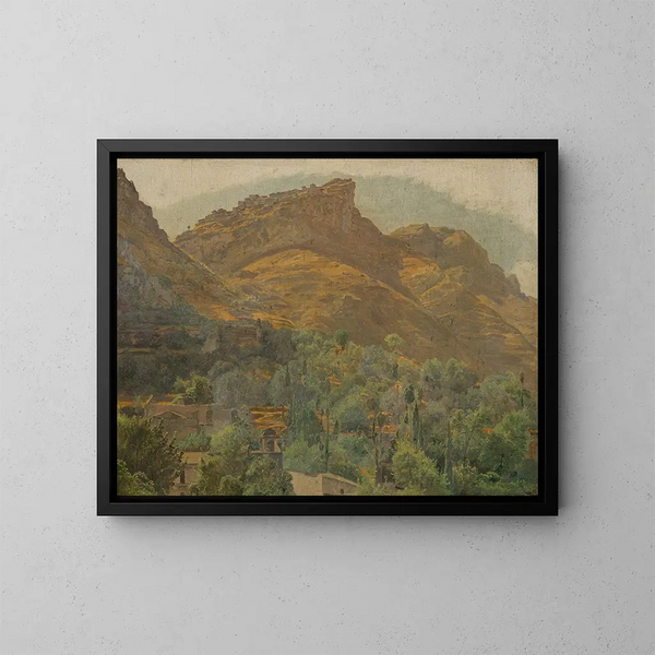 Ansicht auf die Bergstadt Mola bei Taormina - Ferdinand Georg Waldmüller — gerahmtes Bild an der Wand