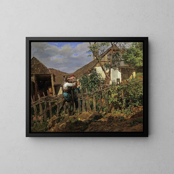 Die Nachbarn - Ferdinand Georg Waldmüller — gerahmtes Bild an der Wand