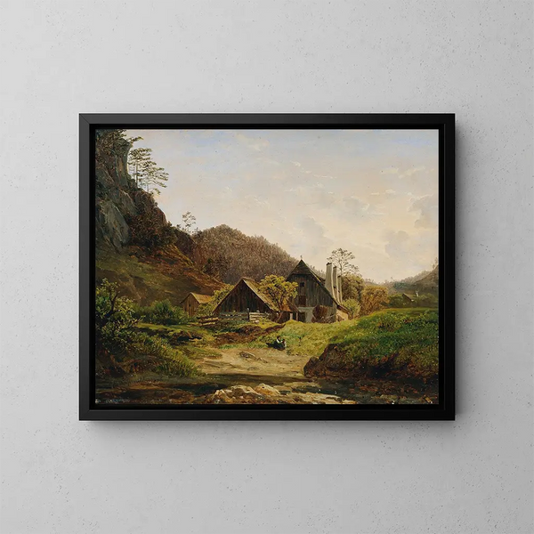 Landschaft mit Schmiede - Ferdinand Georg Waldmüller — gerahmtes Bild an der Wand