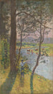 Landschaftsgemälde mit Fluss und Vieh beim Tränken - Ferdinand Katona — Ansicht des Kunstwerks