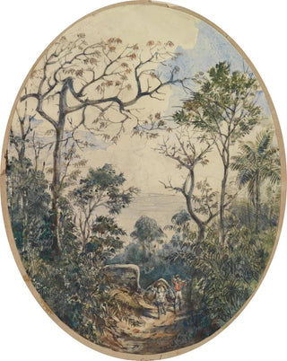 Ferdinand Keller - Blick hinab auf Lasttier und einen Mann den Weg hinaufkommend.webp