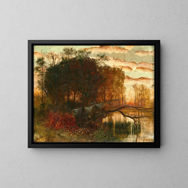 Ein Segelschiff am Strand bei Sonnenuntergang - Ferdinand Knab — gerahmtes Bild an der Wand