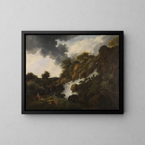 Landschaft mit Wasserfall - Ferdinand Kobell — gerahmtes Bild an der Wand