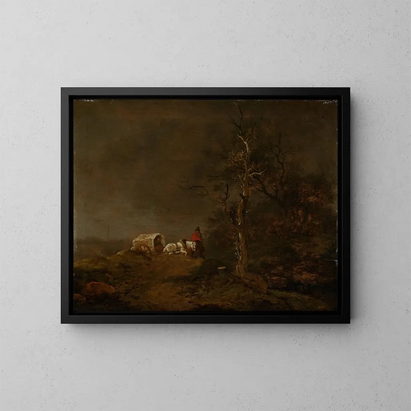 stürmische Landschaft mit Bauernwagen - Ferdinand Kobell — gerahmtes Bild an der Wand
