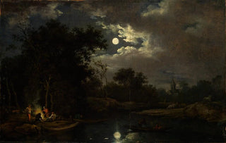 Ferdinand Kobell - Mondscheinlandschaft mit Fischern am Lagerfeuer.webp