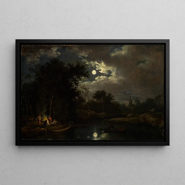 Ferdinand Kobell - Mondscheinlandschaft mit Fischern am Lagerfeuer.webp