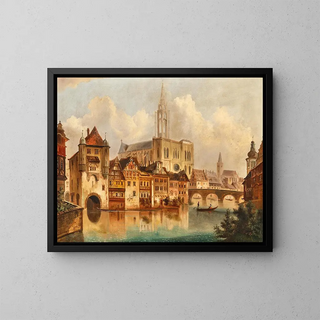 Ferdinand Lepie - A scene on a canal near Strasbourg Cathedral.webp