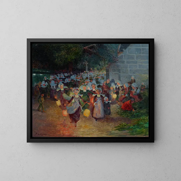 Bretonische Gemälde mit Laternen, Notre-Dame de Trémalo, Pont-Aven - Ferdinand du Puigaudeau — gerahmtes Bild an der Wand