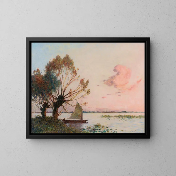 Segelboot auf dem Sumpf der Grande Brière - Ferdinand du Puigaudeau — gerahmtes Bild an der Wand