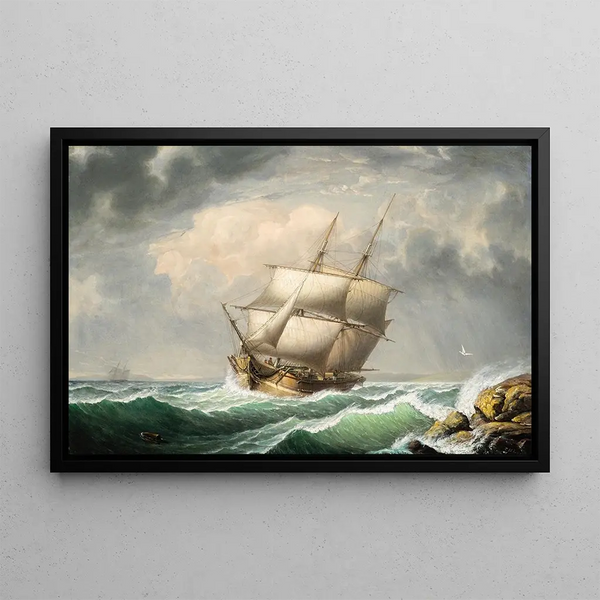 Brick an der Küste von Maine - Fitz Henry Lane — gerahmtes Bild an der Wand
