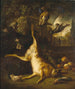 Spiel mit einem Hasen und Vögeln, eine Parklandschaft im Hintergrund - Flämische Schule — Ansicht des Kunstwerks