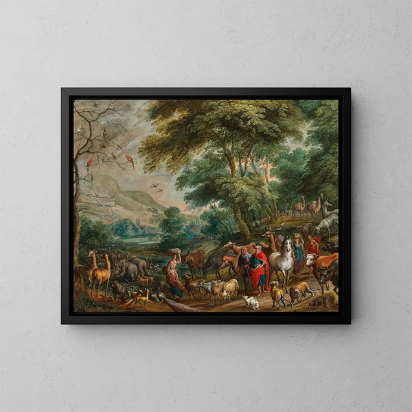 L'Entrée des animaux dans l'Arche de Noé - École flamande — gerahmtes Bild an der Wand