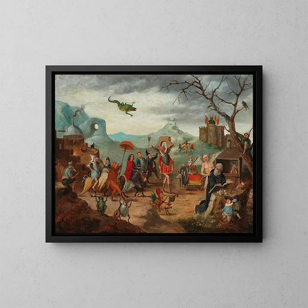 Die Versuchung des heiligen Antonius - Flämische Schule — gerahmtes Bild an der Wand