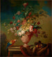 Blumen in einer Vase auf einem Sims - Französische Schule — Ansicht des Kunstwerks