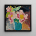 Blumenbild mit rosa Blüten und gelben Herzen, blauer Vase - Louis Valtat — gerahmtes Bild an der Wand